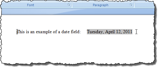 Пример заливки поля в Word 2007